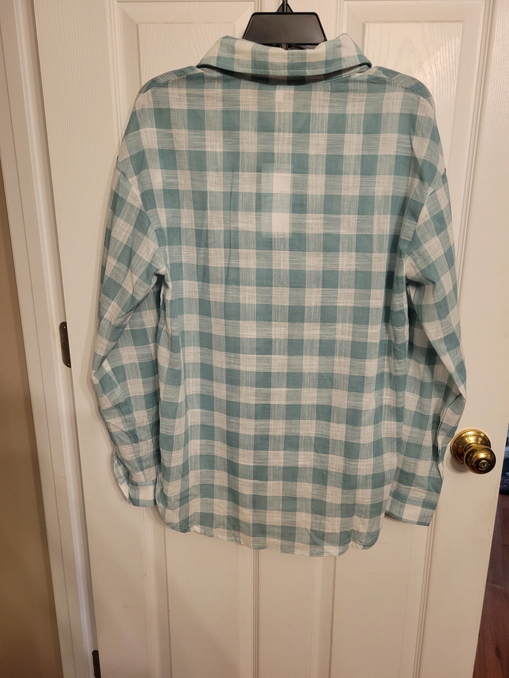 Anniewear Amazing Plaid Lightweight Button-Down Shirt in Light Teal and White - Picture 7 of 9